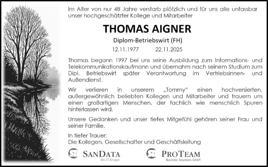 Traueranzeige von Thomas Aigner von GESAMT