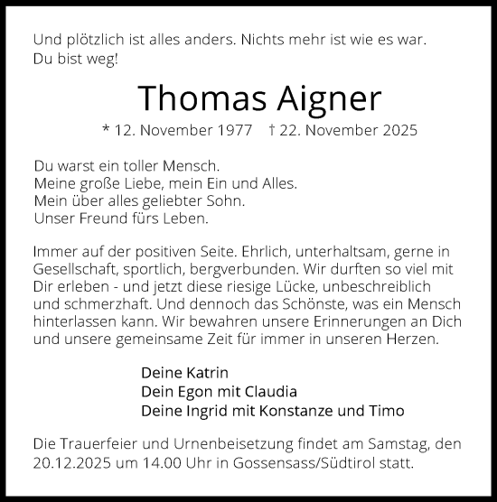 Traueranzeige von Thomas Aigner von GESAMT
