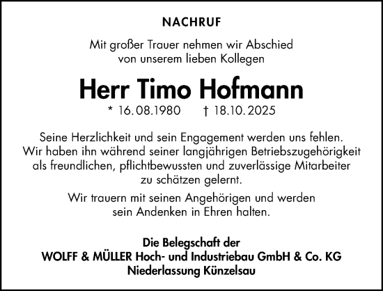 Traueranzeige von Timo Hofmann von GESAMT