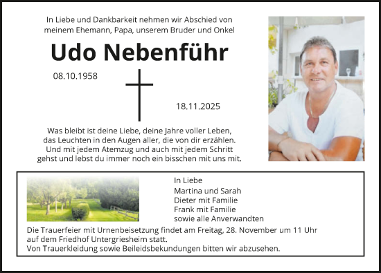 Traueranzeige von Udo Nebenführ von GESAMT