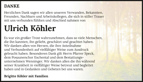 Traueranzeige von Ulrich Köhler von GESAMT