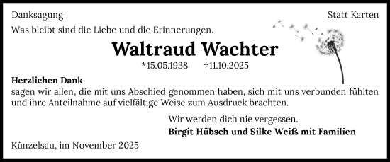 Traueranzeige von Waltraud Wachter von GESAMT