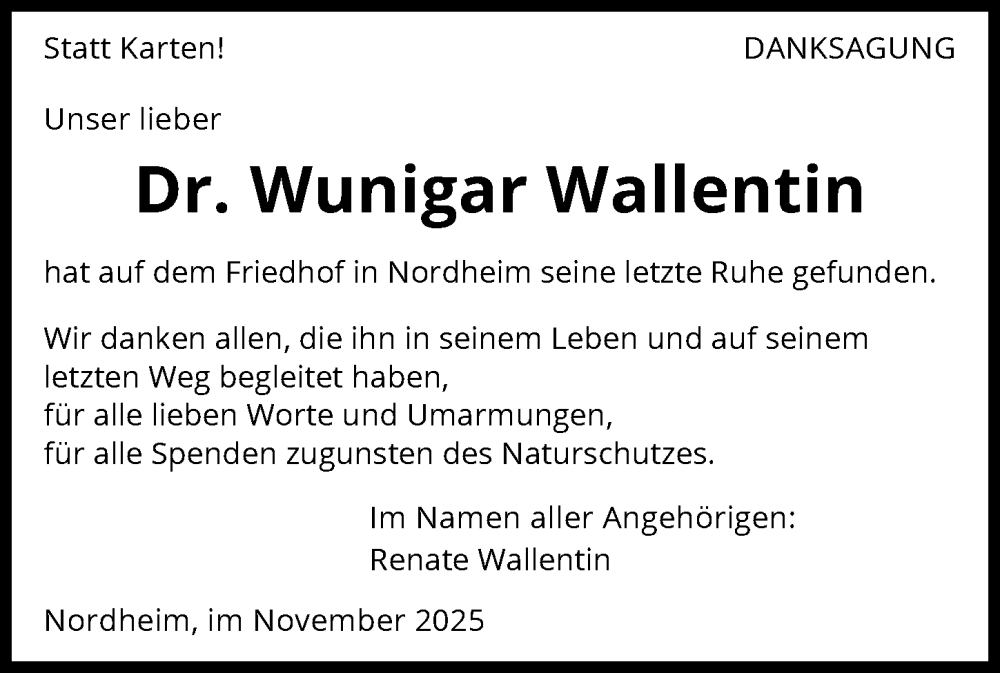  Traueranzeige für Wunigar Wallentin vom 15.11.2025 aus GESAMT