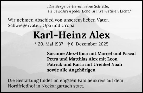 Traueranzeige von Karl-Heinz Alex 
