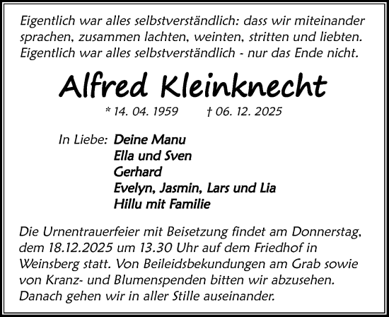 Traueranzeige von Alfred Kleinknecht von GESAMT