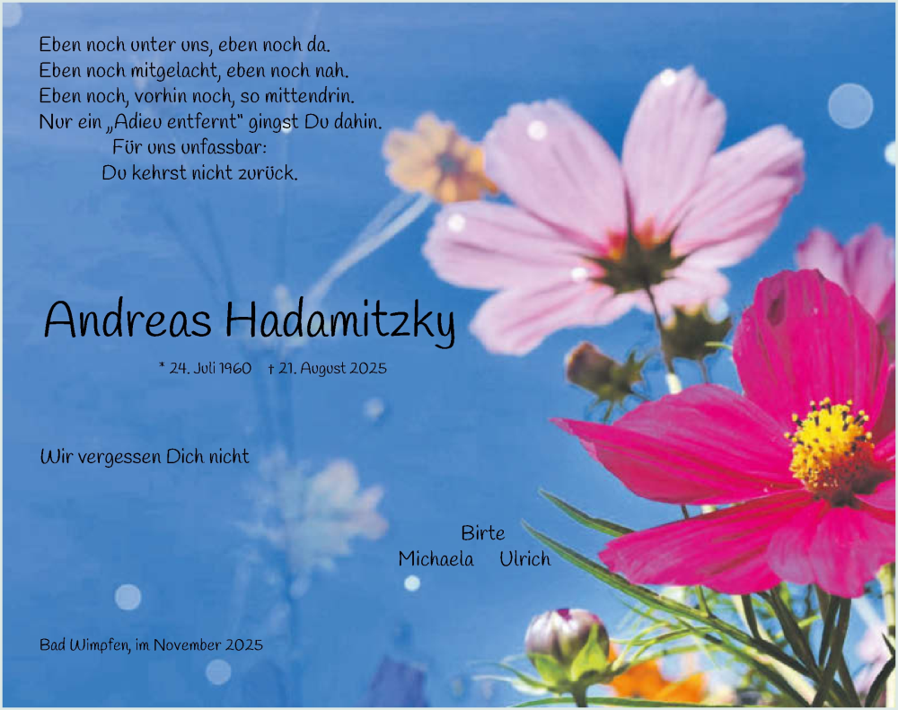  Traueranzeige für Andreas Hadamitzky vom 03.12.2025 aus GESAMT
