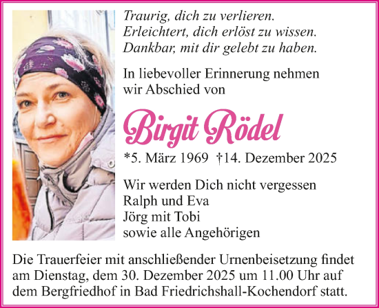 Traueranzeige von Birgit Rödel von GESAMT