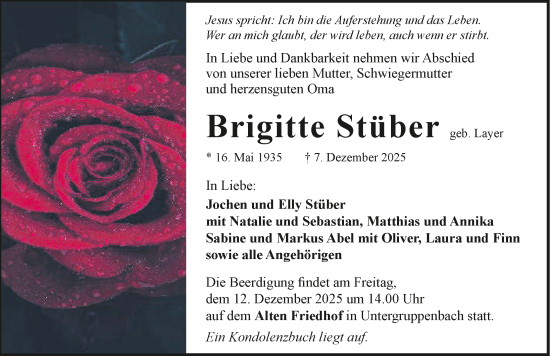 Traueranzeige von Brigitte Stüber von GESAMT