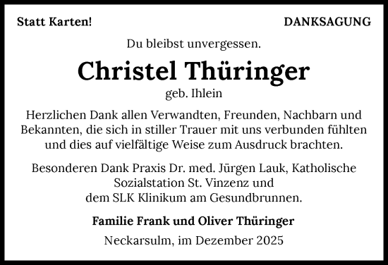 Traueranzeige von Christel Thüringer von GESAMT