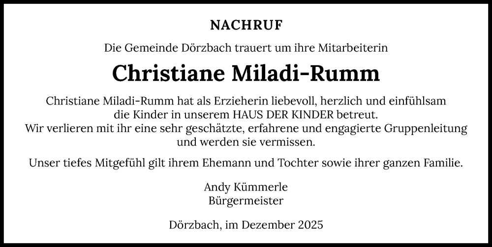  Traueranzeige für Christiane Miladi-Rumm vom 31.12.2025 aus GESAMT
