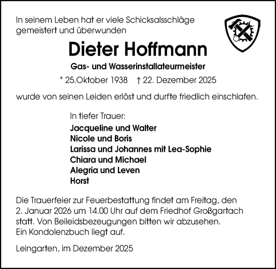 Traueranzeige von Dieter Hoffmann von GESAMT
