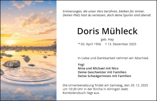 Traueranzeige von Doris Mühleck von GESAMT