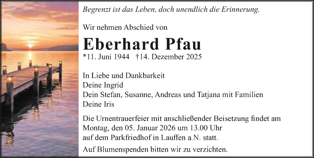  Traueranzeige für Eberhard Pfau vom 27.12.2025 aus GESAMT