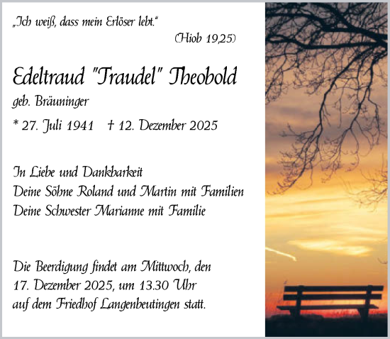 Traueranzeige von Edeltraud Theobold von GESAMT