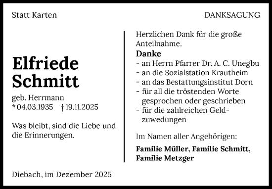Traueranzeige von Elfriede Schmitt von GESAMT
