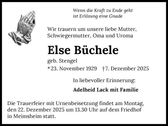 Traueranzeige von Else Büchele von GESAMT