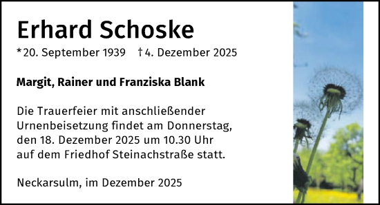 Traueranzeige von Erhard Schoske von GESAMT