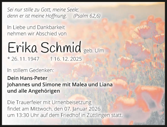 Traueranzeige von Erika Schmid von GESAMT