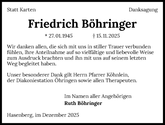 Traueranzeige von Friedrich Böhringer von GESAMT