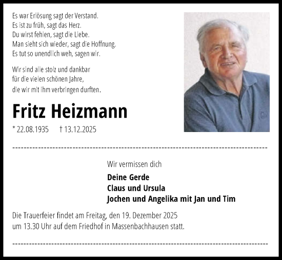 Traueranzeige von Fritz Heizmann von GESAMT