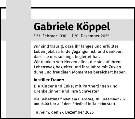 Traueranzeige von Gabriele Köppel von GESAMT