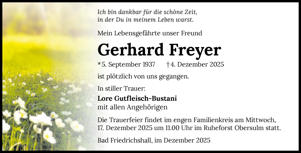 Traueranzeige für Gerhard Freyer vom 12.12.2025 aus GESAMT