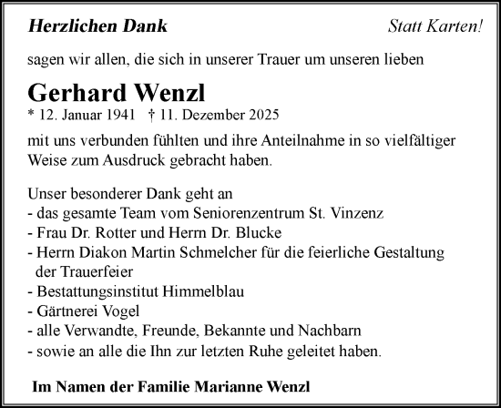 Traueranzeige von Gerhard Wenzl von GESAMT