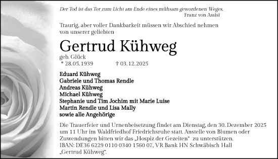 Traueranzeige von Gertrud Kühweg von GESAMT