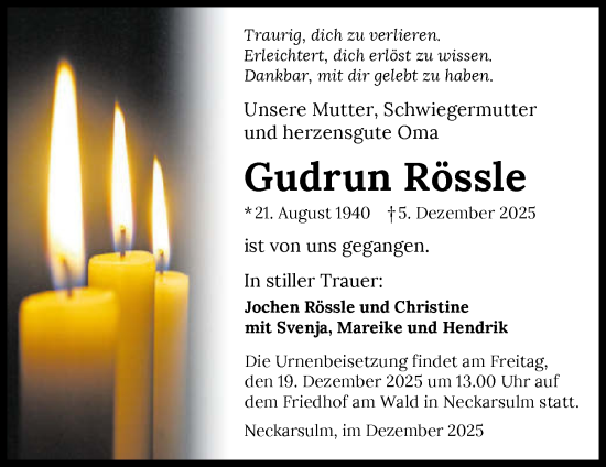 Traueranzeige von Gudrun Rössle von GESAMT