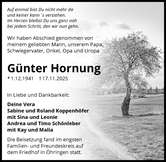 Traueranzeige von Günter Hornung von GESAMT