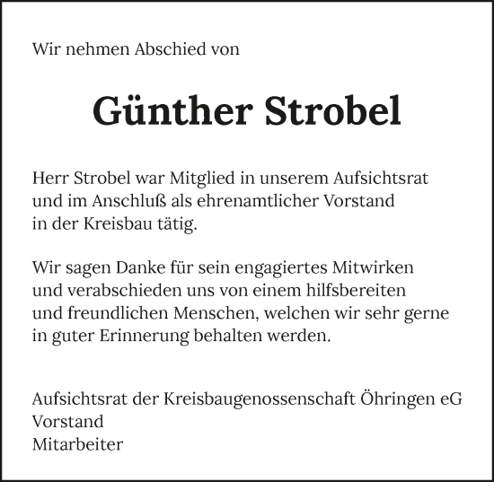 Traueranzeige von Günther Strobel von GESAMT