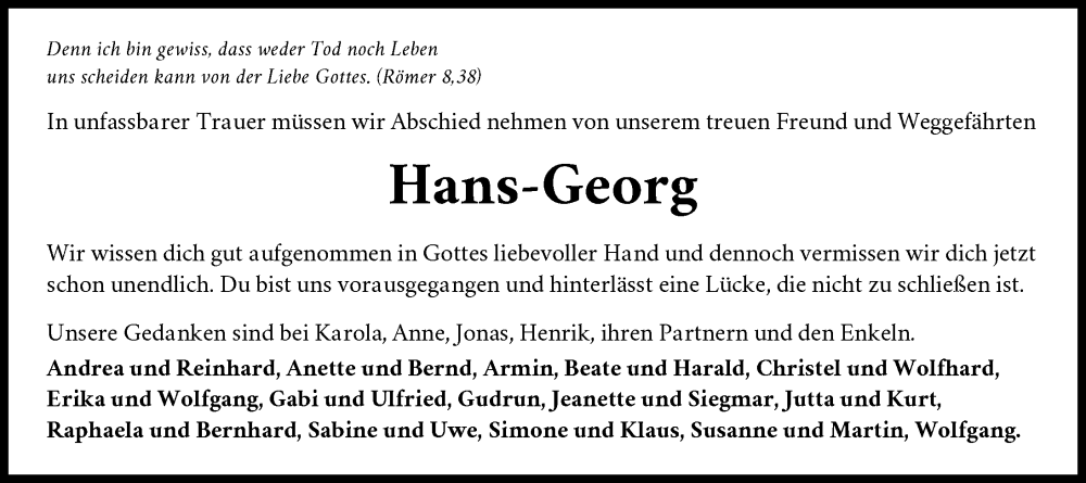  Traueranzeige für Hans-Georg  vom 23.12.2025 aus GESAMT