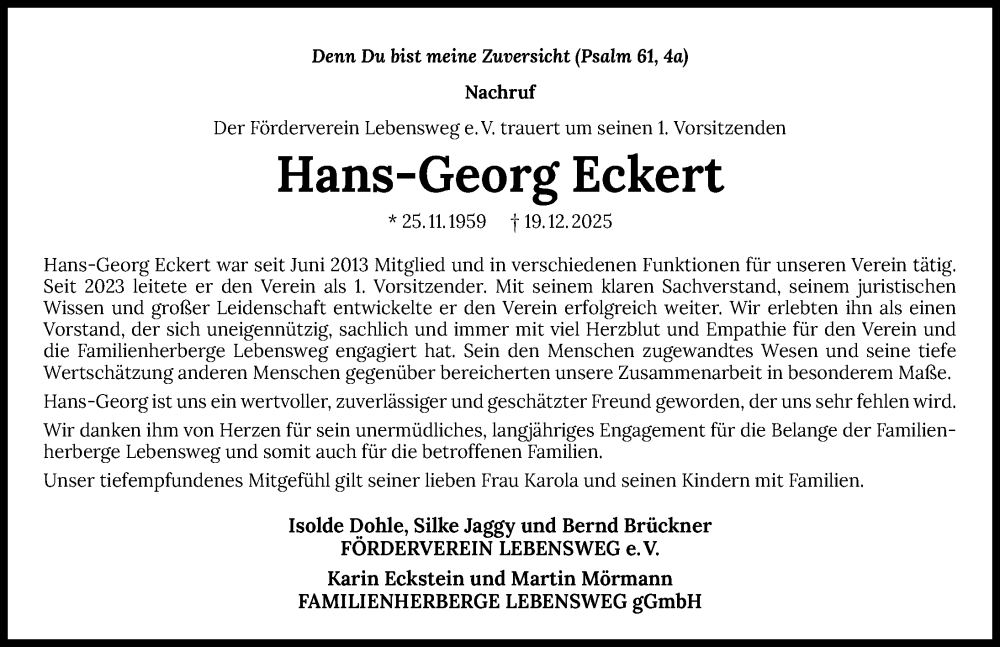  Traueranzeige für Hans-Georg Eckert vom 27.12.2025 aus GESAMT