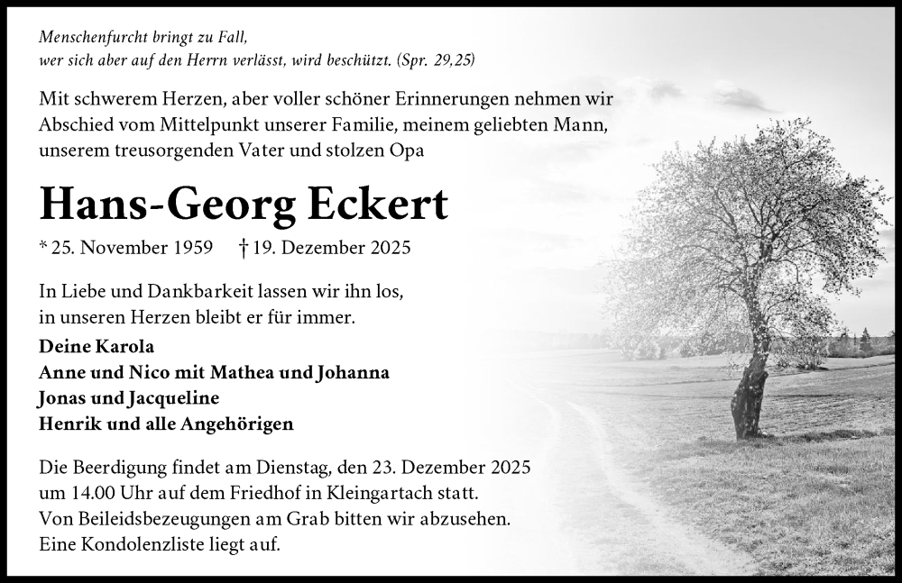  Traueranzeige für Hans-Georg Eckert vom 23.12.2025 aus GESAMT
