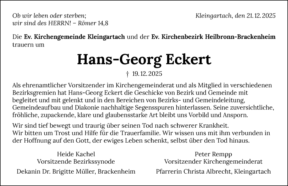  Traueranzeige für Hans-Georg Eckert vom 23.12.2025 aus GESAMT