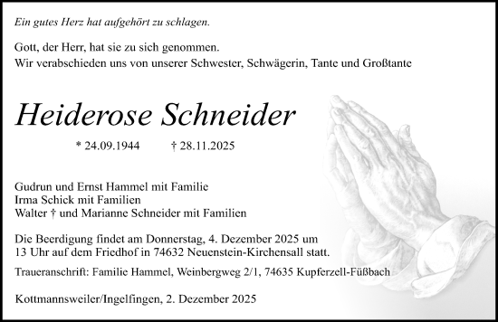Traueranzeige von Heiderose Schneider von GESAMT