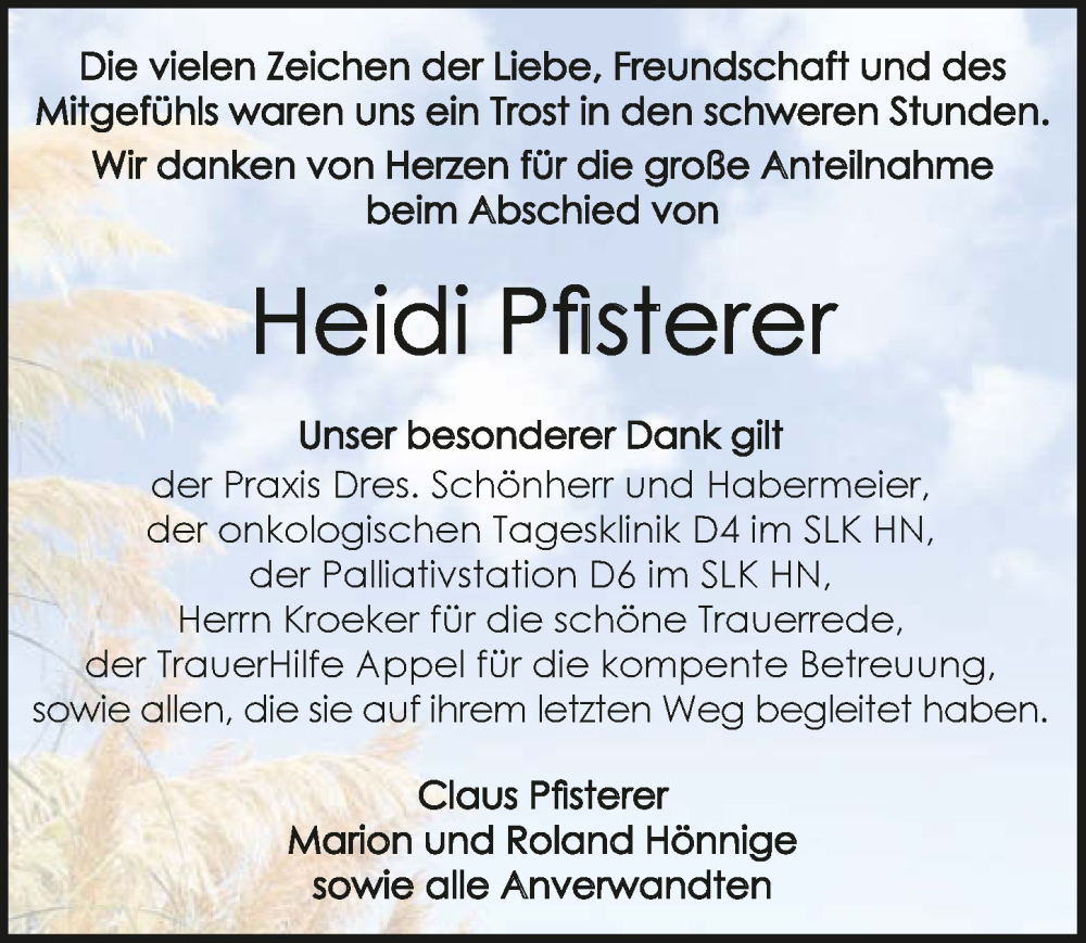  Traueranzeige für Heidi Pfisterer vom 20.12.2025 aus GESAMT