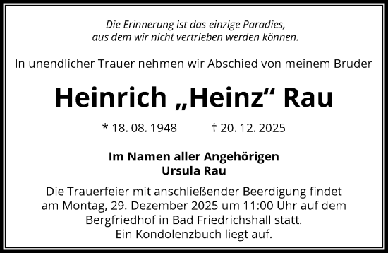 Traueranzeige von Heinrich Rau von GESAMT
