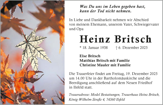 Traueranzeige von Heinz Britsch von GESAMT