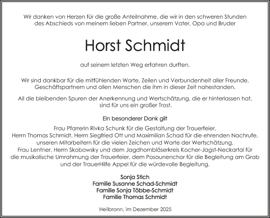 Traueranzeige von Horst Schmidt von GESAMT