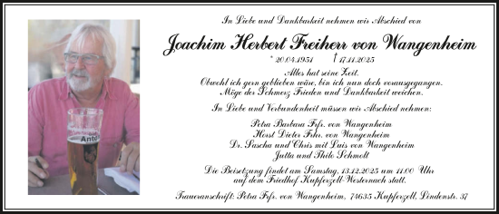 Traueranzeige von Joachim Herbert Freiherr von Wangenheim von GESAMT