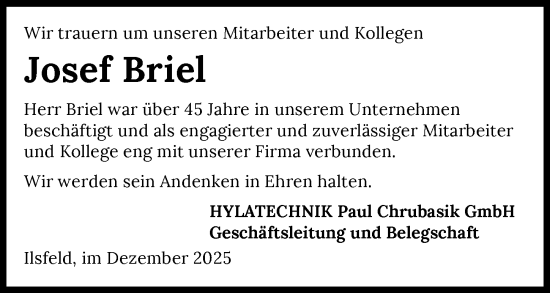Traueranzeige von Josef Briel von GESAMT