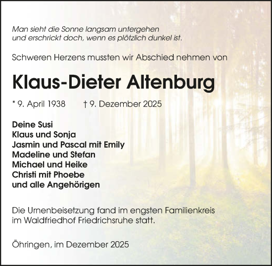 Traueranzeige von Klaus-Dieter Altenburg von GESAMT