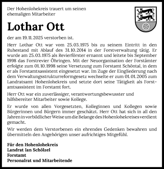 Traueranzeige von Lothar Ott von GESAMT