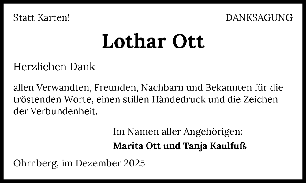  Traueranzeige für Lothar Ott vom 15.12.2025 aus GESAMT