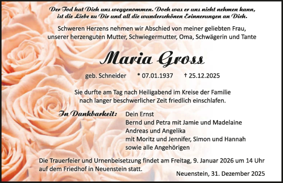 Traueranzeige von Maria Gross von GESAMT