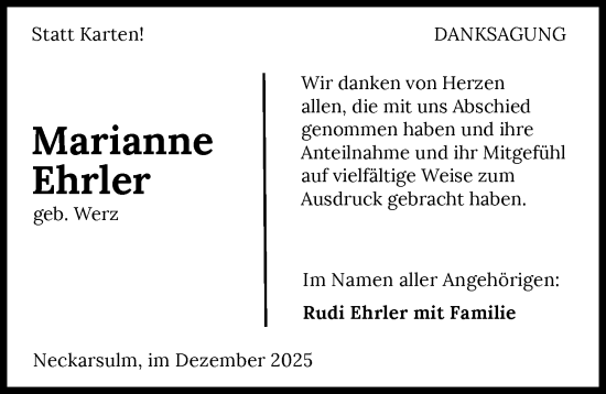 Traueranzeige von Marianne Ehrler von GESAMT