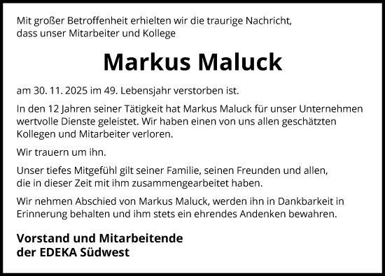 Traueranzeige von Markus Maluck von GESAMT
