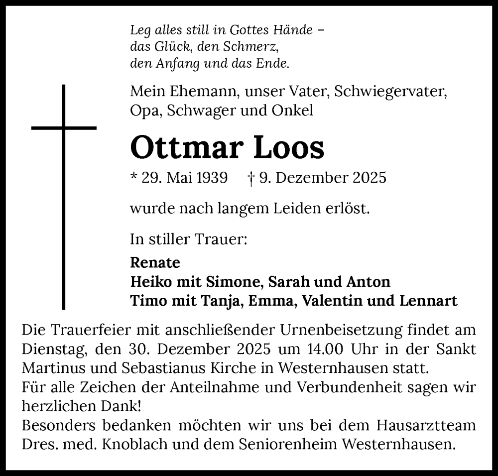  Traueranzeige für Ottmar Loos vom 27.12.2025 aus GESAMT