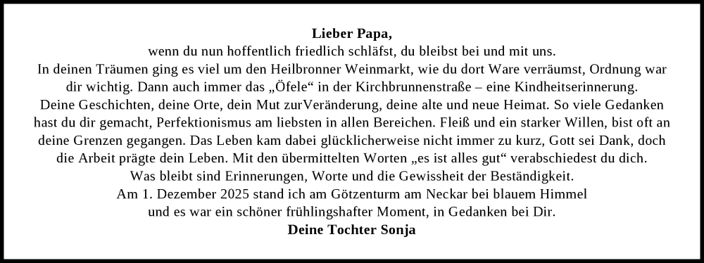  Traueranzeige für Papa  vom 06.12.2025 aus GESAMT